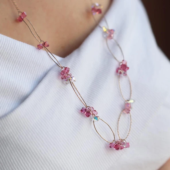 Renkli Swarovski Taşlı Rose Gold Kaplama Tasarım Set - Resim 2