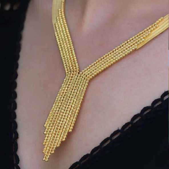 Dorika 925 Ayar Gümüş Gold Kaplama Trabzon Gerdanlık - Resim 2