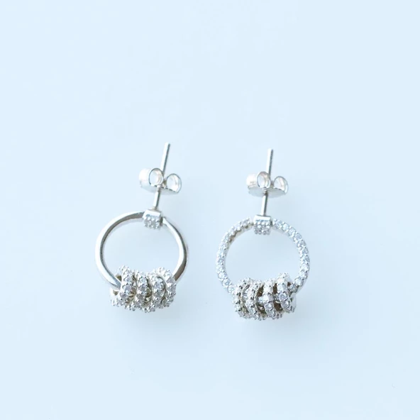 Hareketli Halkalı Zirkon Taşlı Gümüş Küpe - Resim 2