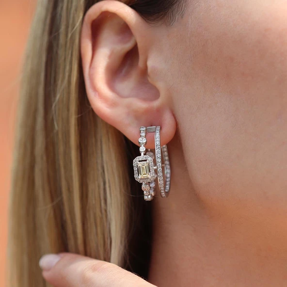 Sitrin Taşlı Çift Halka Gümüş Küpe ürün görseli 1