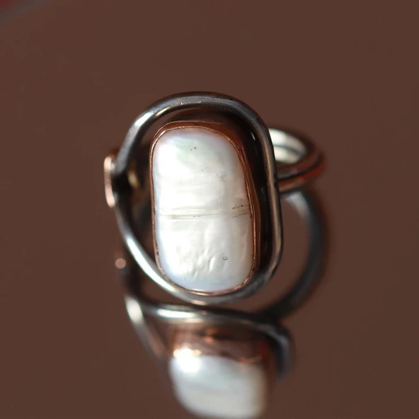 Barok İnci EL İşi Otantik 925 Ayar Gümüş Yüzük - Resim 2