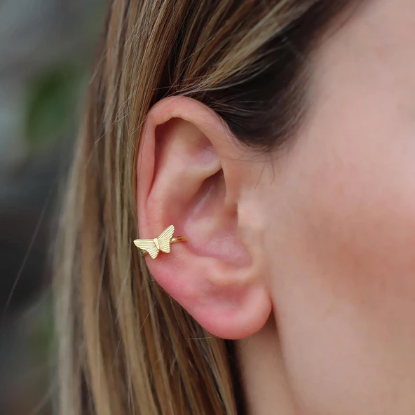 Kelebek Modeli Gold Kaplama Gümüş Kıkırdak - Resim 4