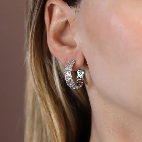 Baget Çoktaşlı Halka Gümüş Küpe - Resim 2