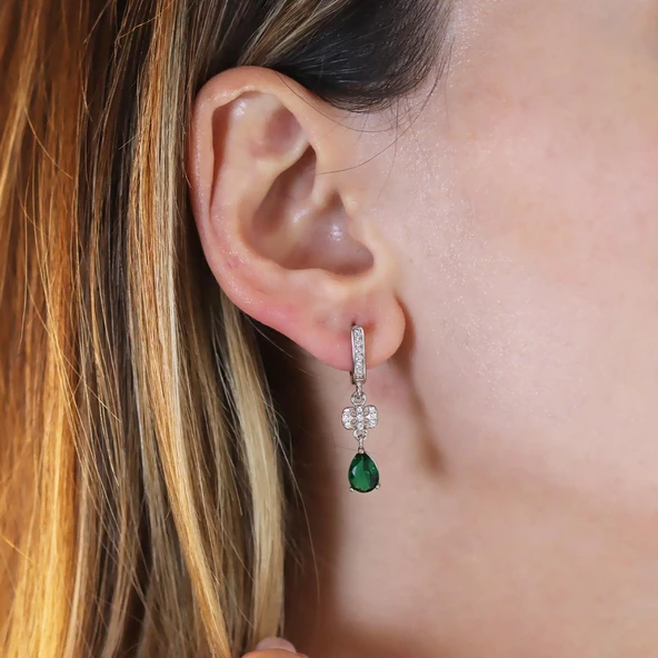 Damla Yeşil Zirkon Taşlı Gümüş Set - Resim 3