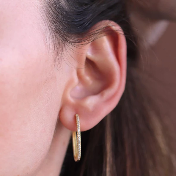 Zirkon Taşlı Gold Kaplama Halka Gümüş Küpe ürün görseli 1