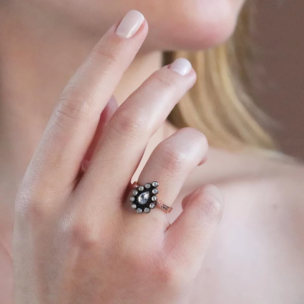 Elmas Montür Zirkon Taşlı Damla Model Rose Gold Kaplama Gümüş Set - Resim 3