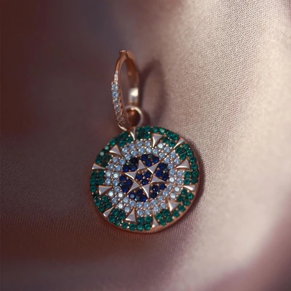 Renkli Zirkon Taşlı Yıldız Rose Gold Kaplama Gümüş Küpe ürün görseli 1