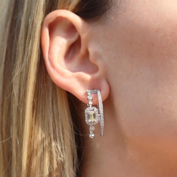 Sitrin Taşlı Çift Halka Gümüş Küpe - Resim 4