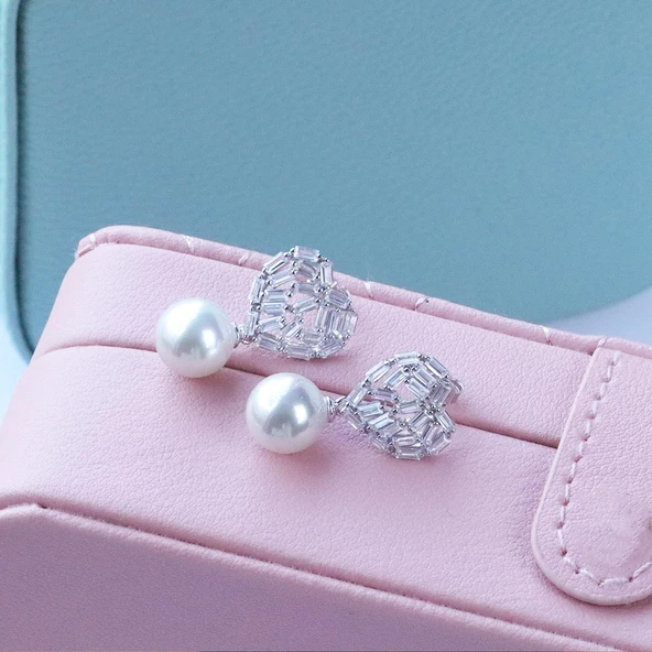 Kalpli İnci Gümüş Küpe - Resim 3