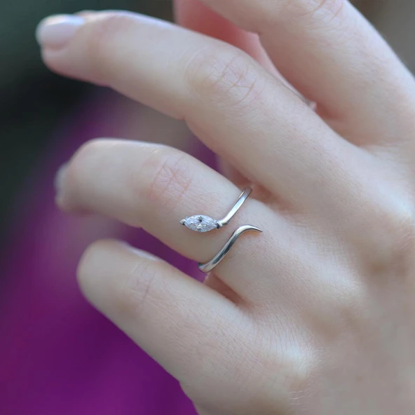 Zarif Ayarlanabilir Zirkon Taşlı Gümüş Yüzük - Resim 2