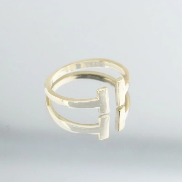 Tffny Modeli Gold Kaplama Ayarlanabilir Gümüş Yüzük - Resim 4