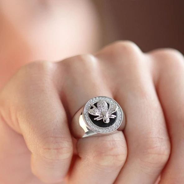 Zirkon Taşlı Arı Gümüş Yüzük - Resim 3