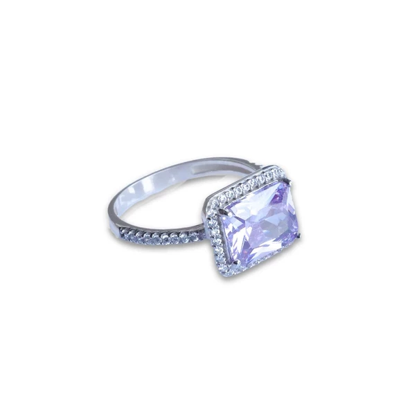 Baget Kesim Ametist Taş Gümüş Yüzük - Resim 4