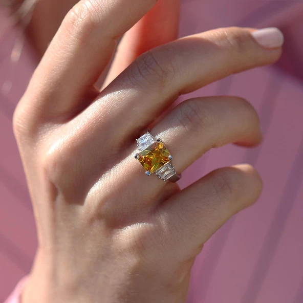 Sitrin Taşlı Gümüş Yüzük - Resim 5