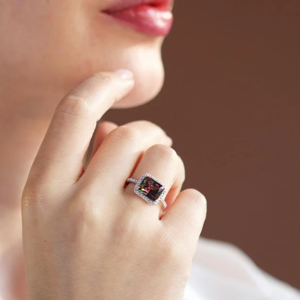 Baget Kesim Mistik Topaz Taş Gümüş Yüzük - Resim 4