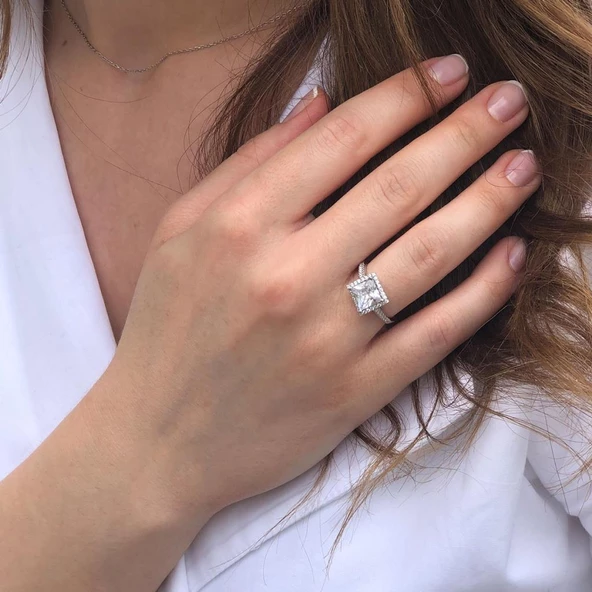 Starlight Diamond Büyük Boy Pırlanta Montür Gümüş Yüzük - Resim 2