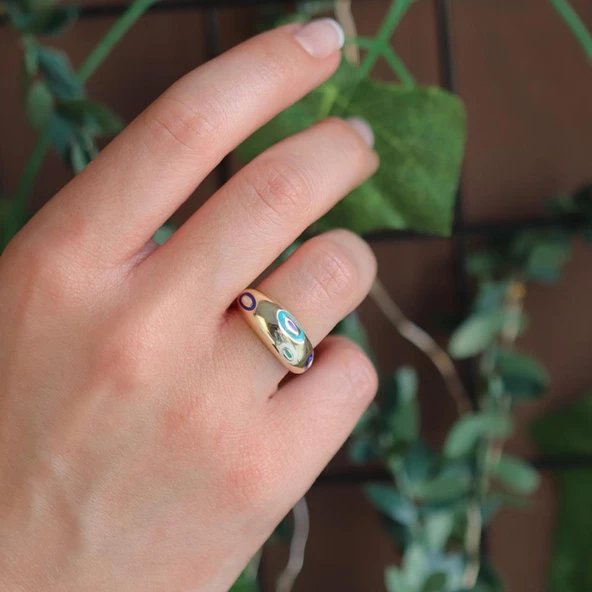 Fortuna Modeli Gold Kaplama Ayarlanabilir Gümüş Yüzük - Resim 3