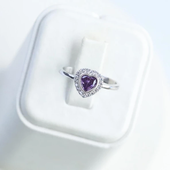 Kalp Pndr Ametist Taşlı 925 Ayar Gümüş Yüzük - Resim 5