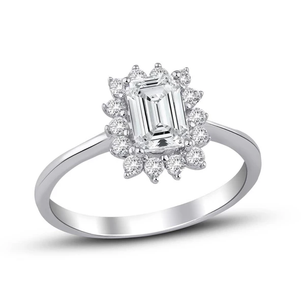 Zümrüt Kesim 1,25 Karat Tek Taş Model Sky Diamond Yüzük - 4