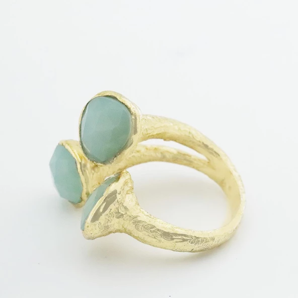 Peridot Taşlı Gold Kaplama El İşi Gümüş Yüzük - Resim 2