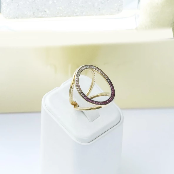 Well 3 Taraflı Çok Renkli Gümüş Yüzük - Resim 4