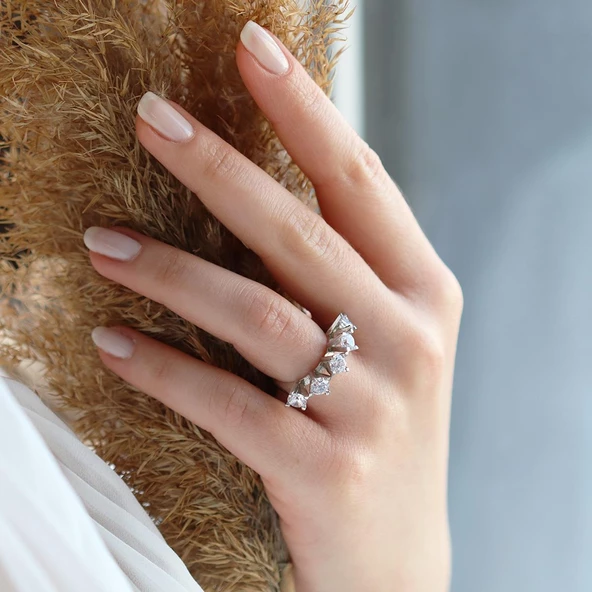 Beştaşlı Çapraz Yüksek Montür Starlight Diamond Gümüş Yüzük ürün görseli 1