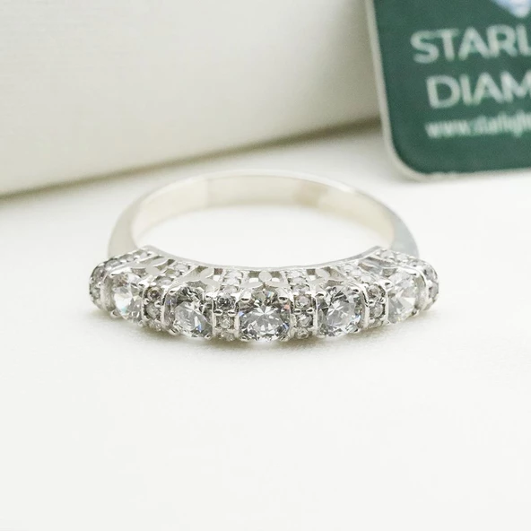 Tırnak Araları Mini Zirkon Taşlı 5 Taş Starlight Diamond Gümüş Yüzük - Resim 3