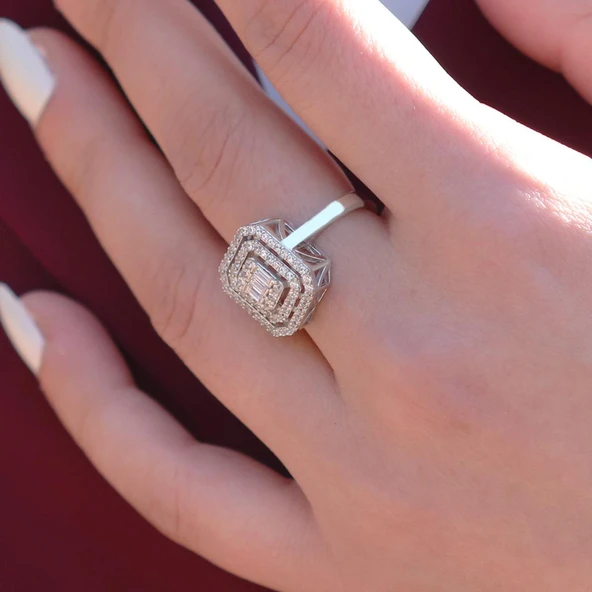 Baget Taşlı 3 Boyutlu Gümüş Yüzük - Resim 2