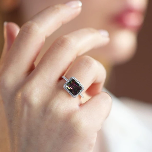 Baget Kesim Mistik Topaz Taş Gümüş Yüzük ürün görseli 1