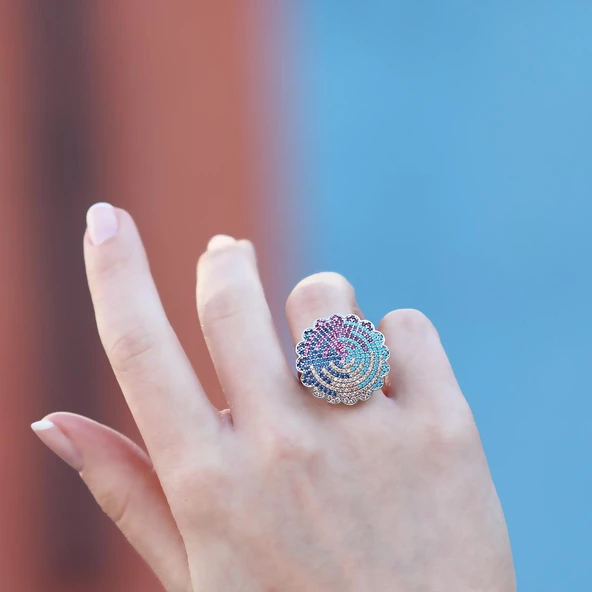 Milliner Renkli Zirkon Taşlı Gümüş Yüzük - Resim 4