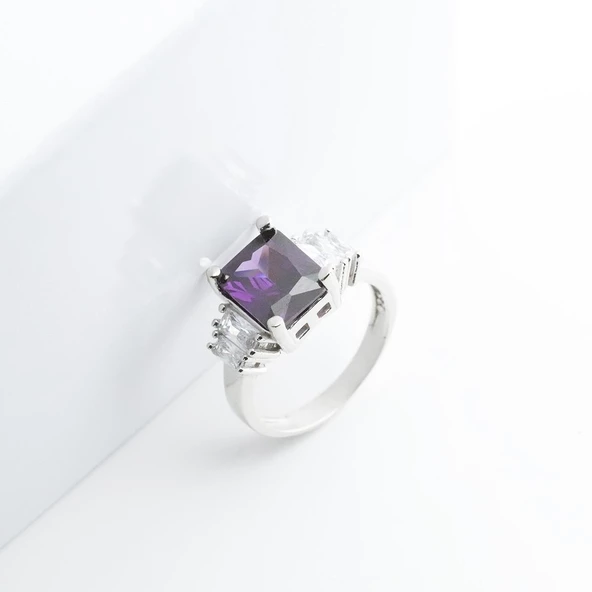 Ametist Taşlı Gümüş Yüzük - Resim 5