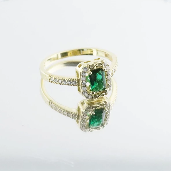 Mini Sonsuzluk Detaylı Yeşil Zirkon Taşlı Gold Kaplama Gümüş Yüzük - Resim 4