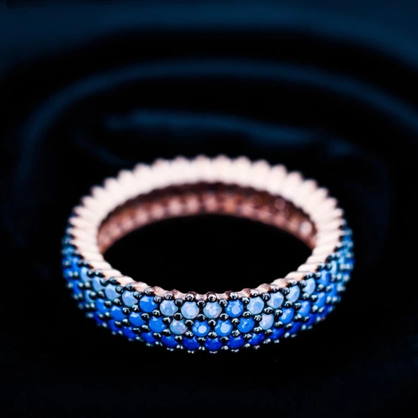 Nano Taşlı Rose Kaplama 3 Sıra Tamtur Gümüş Yüzük - Resim 2