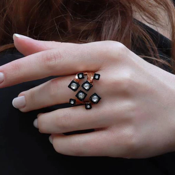 Elmas Montür Dal Tasarım Gold Kaplama Gümüş Yüzük - Resim 2