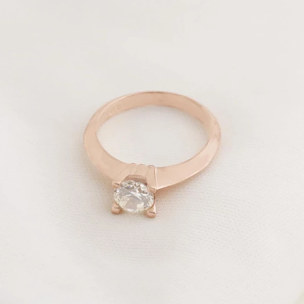 Tek Taş Round Kesim Rose Gold Kaplama Sky Diamond Yüzük - Resim 3