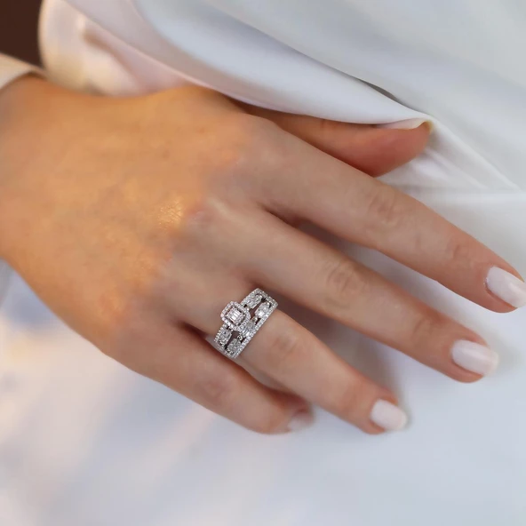 Baget Taşlı Çift Gümüş Yüzük - Resim 4