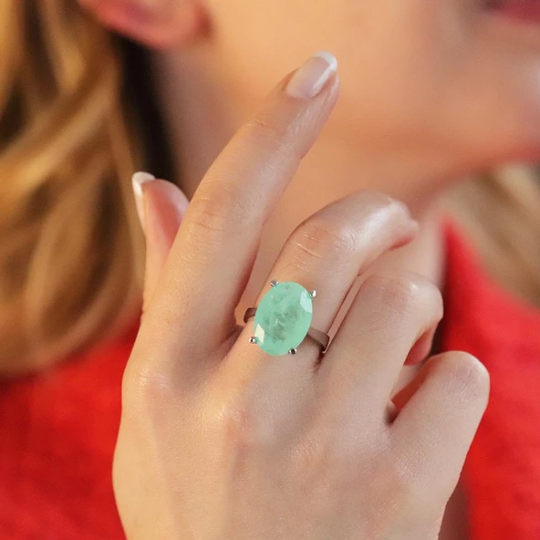 Oval Kesim Paraiba Taşlı Gümüş Yüzük ürün görseli 1