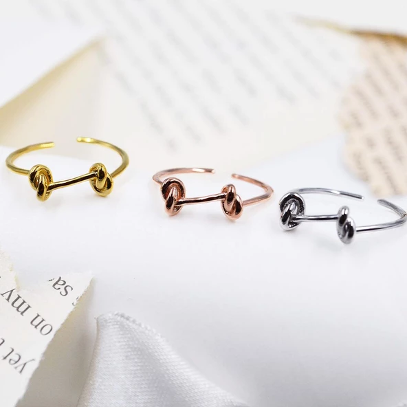 Çift Düğümlü Gold Kaplama Minimal Yüzük - Resim 4