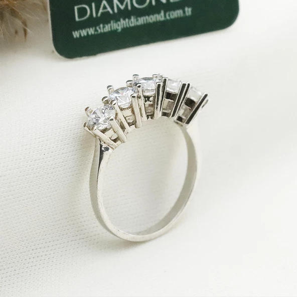 Taç Model 6 Tırnaklı Starlight Diamond 925 Ayar Gümüş Yüzük - 2