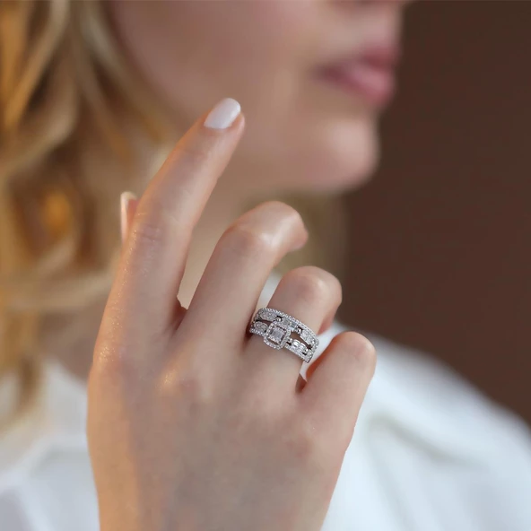 Baget Taşlı Çift Gümüş Yüzük ürün görseli 1