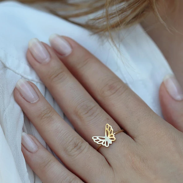Kelebek Modeli Gold Kaplama Gümüş Yüzük ürün görseli 1