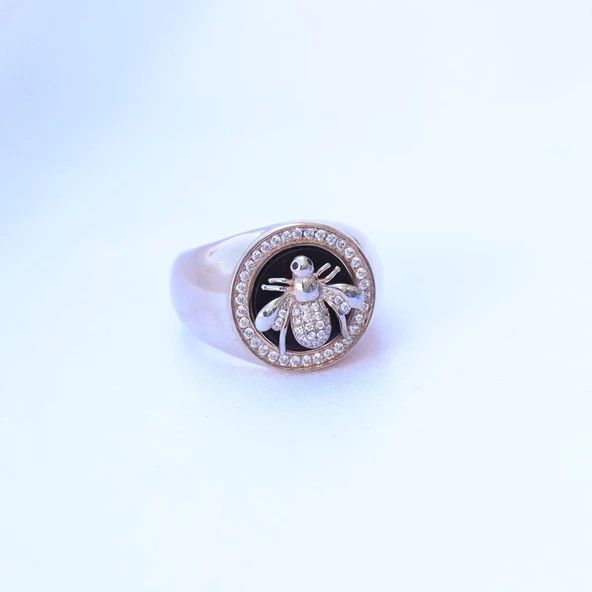 Zirkon Taşlı Arı Figürlü Rose Gold Kaplama Gümüş Yüzük - Resim 2