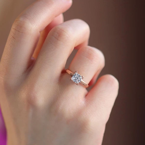 Square  Rose Gold Kaplama Sky Diamond Yüzük - Resim 2