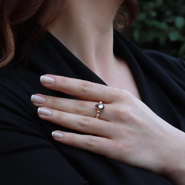 Elmas Montür Damla Model Gold Kaplama Gümüş Yüzük - Resim 2