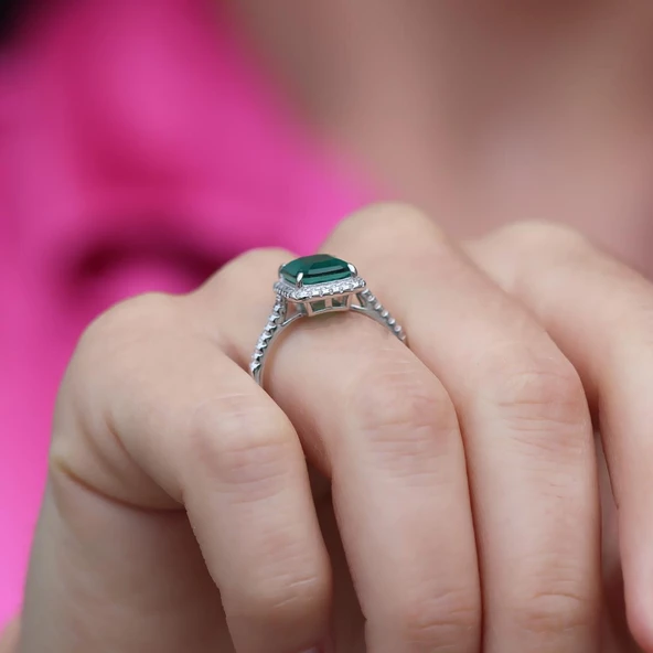 Paraiba Taşlı Radiant Kesim Gümüş Yüzük - Resim 4