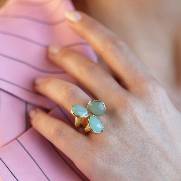 Peridot Taşlı Gold Kaplama El İşi Gümüş Yüzük - Resim 5