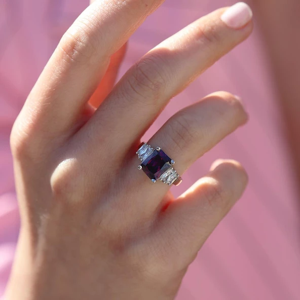 Ametist Taşlı Gümüş Yüzük - Resim 2