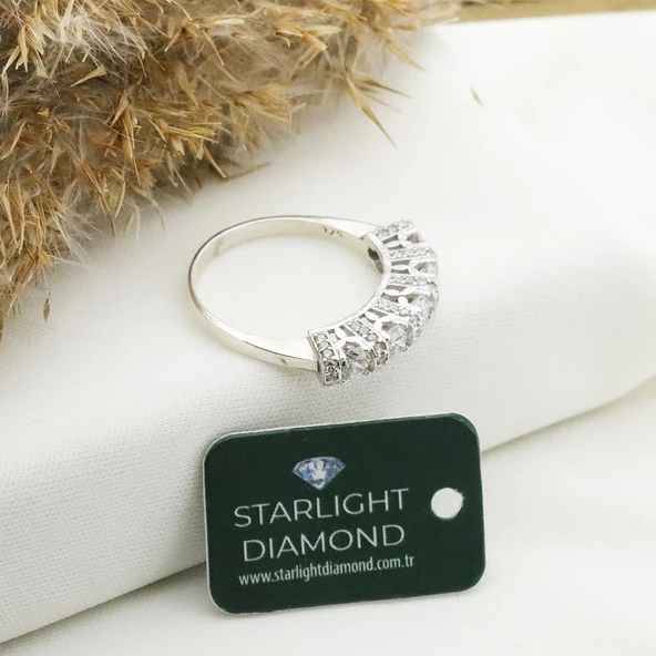 Tırnak Araları Mini Zirkon Taşlı 5 Taş Starlight Diamond Gümüş Yüzük - Resim 2