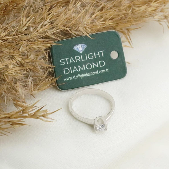 Mini U Montür Tek Taş Starlight Diamond Gümüş Yüzük - Resim 4