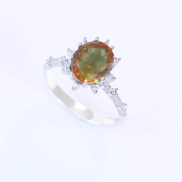 Zultanit Taşlı Elips Lotus Çiçeği Gümüş Yüzük - Resim 2